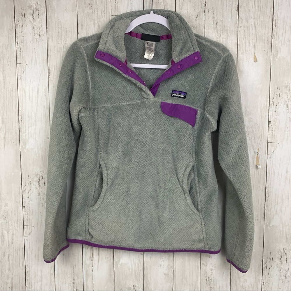 Patagonia Womens Gray Purple Re-Tool Snap-T Fleece Pullover Small